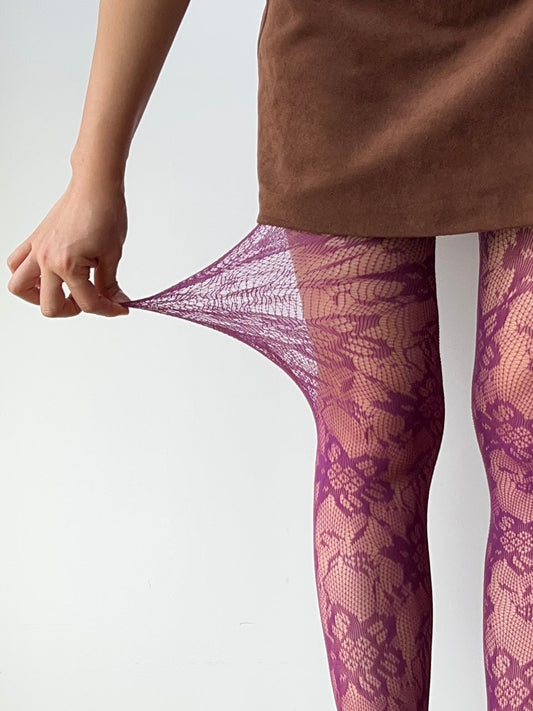 Violet Floral Pattern Fishnet Tights