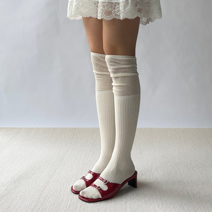 Beige Cotton Over the Knee Socks