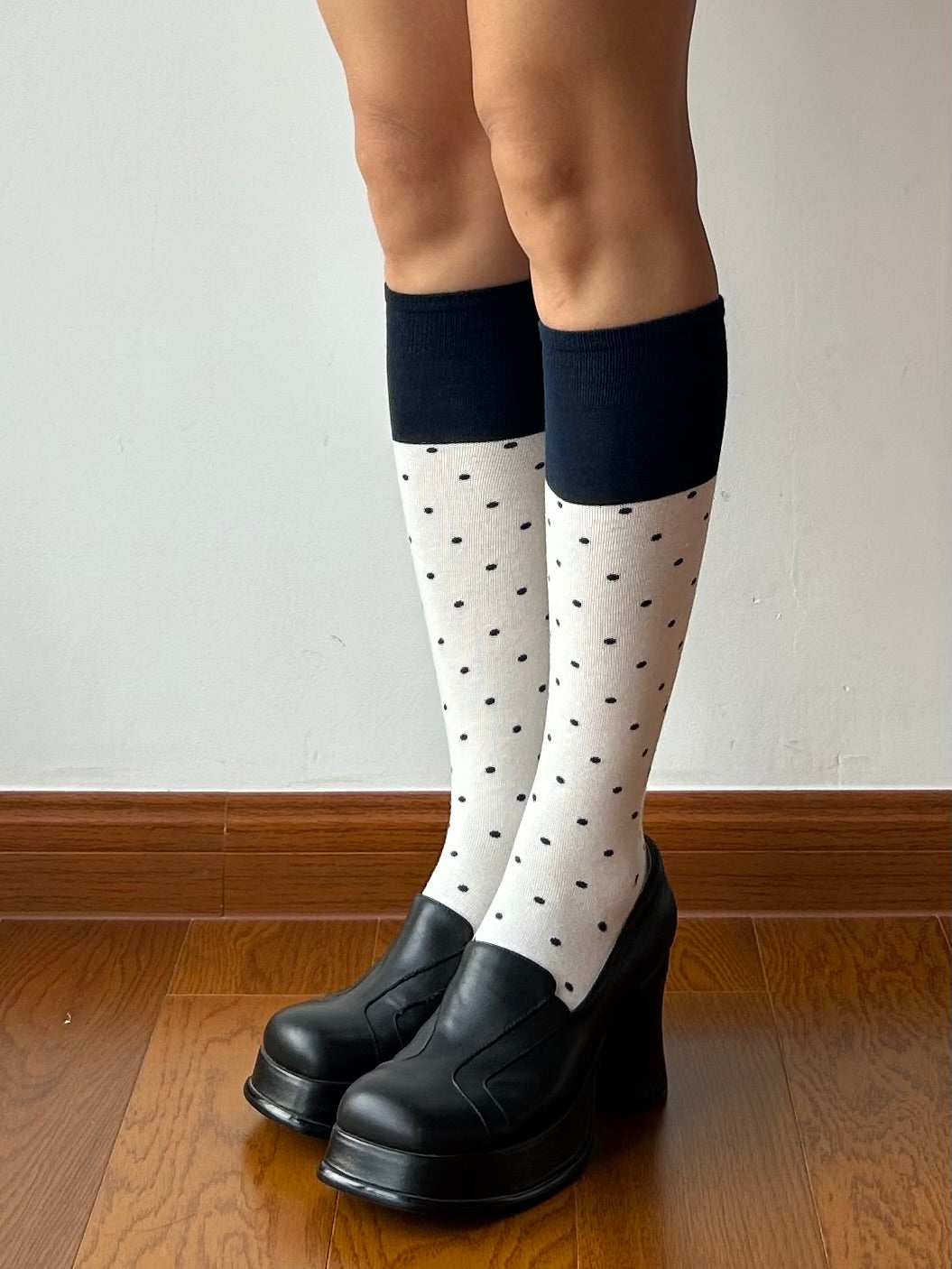 White Polka Dots Knee High Socks
