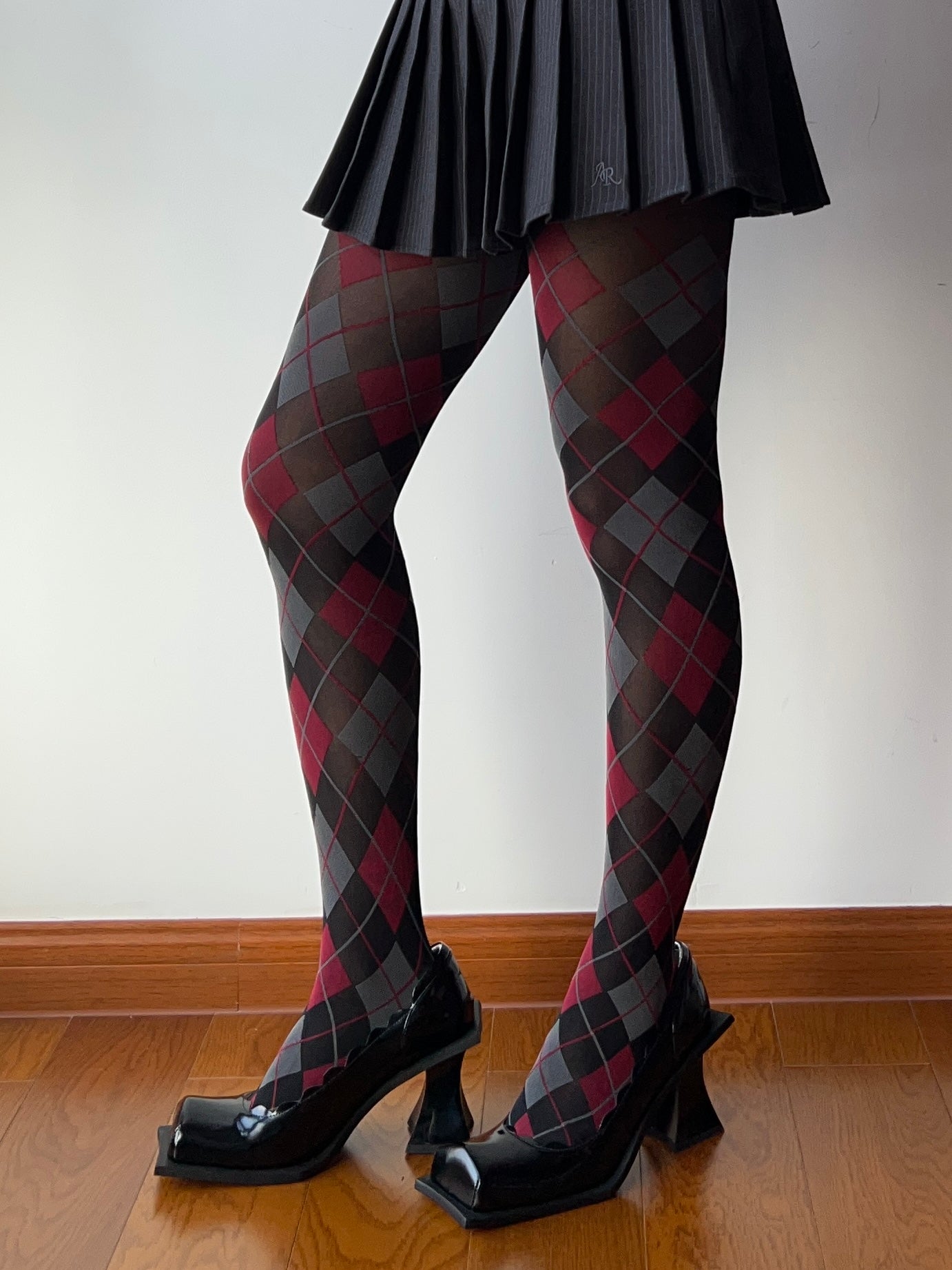 Vintage Style Red Check Pattern Tights