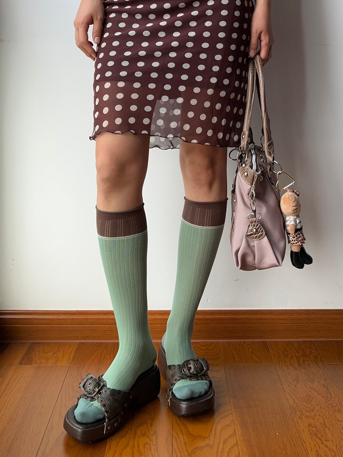 Mint Green Contrasting Knee High Socks