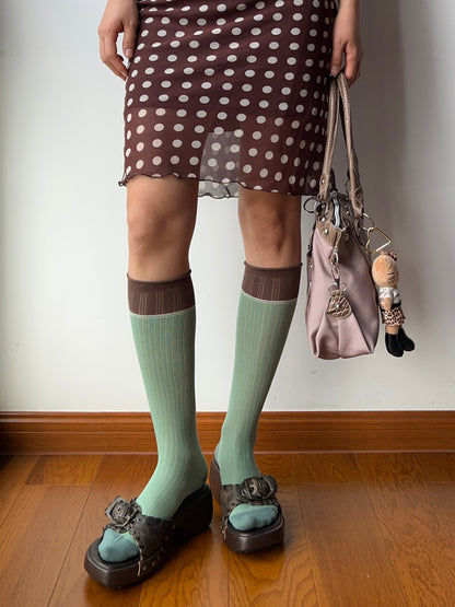 Mint Green Contrasting Knee High Socks