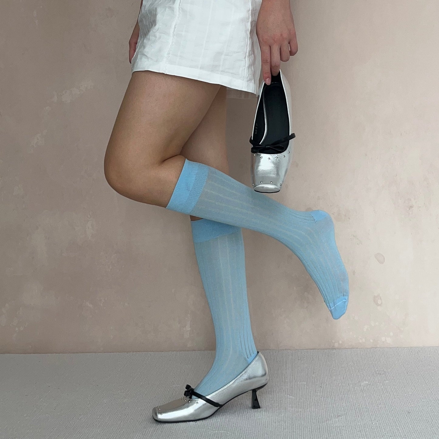 Baby Blue Cotton Knee High Socks