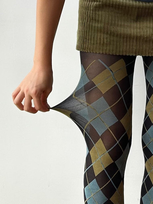 Vintage Style Check Pattern Tights