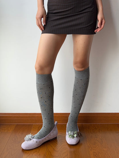 Gray Polka Dots Cotton Knee High Socks