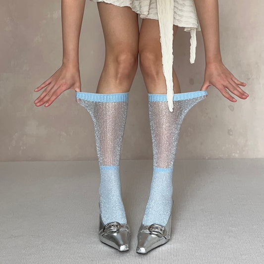 Blue Shimmery Knee High Socks