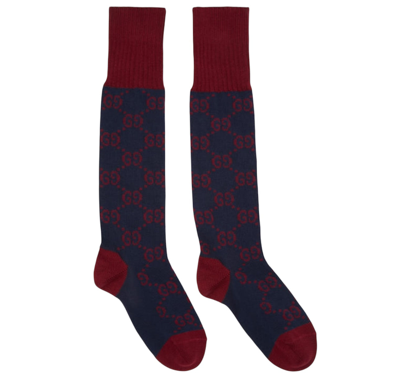 Gucci GG Logo Knee High Socks | Navy & Red Designer Knit Socks