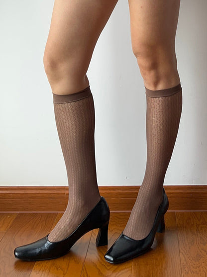 Brown Fishnet Knee High Socks
