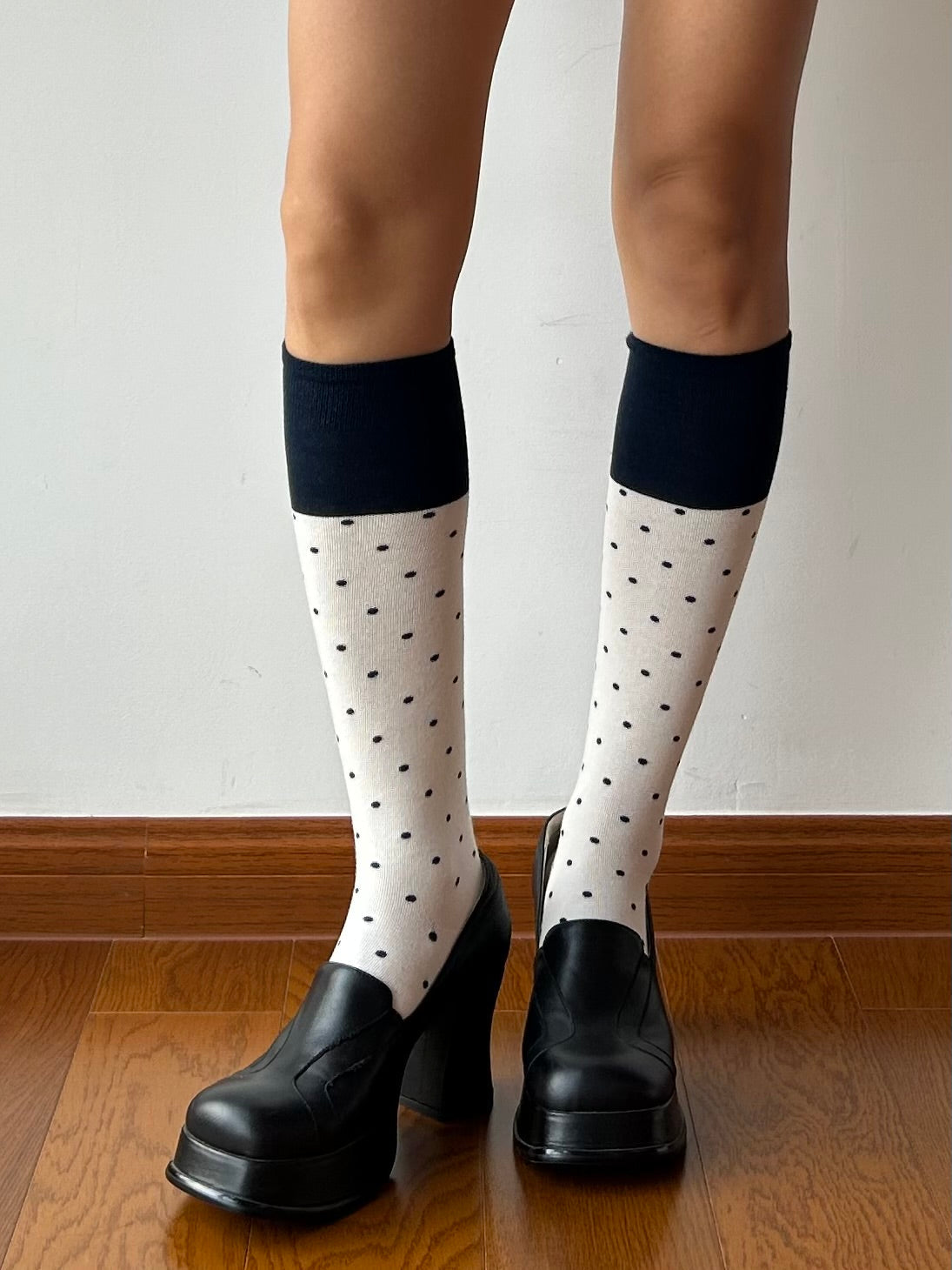 White Polka Dots Knee High Socks