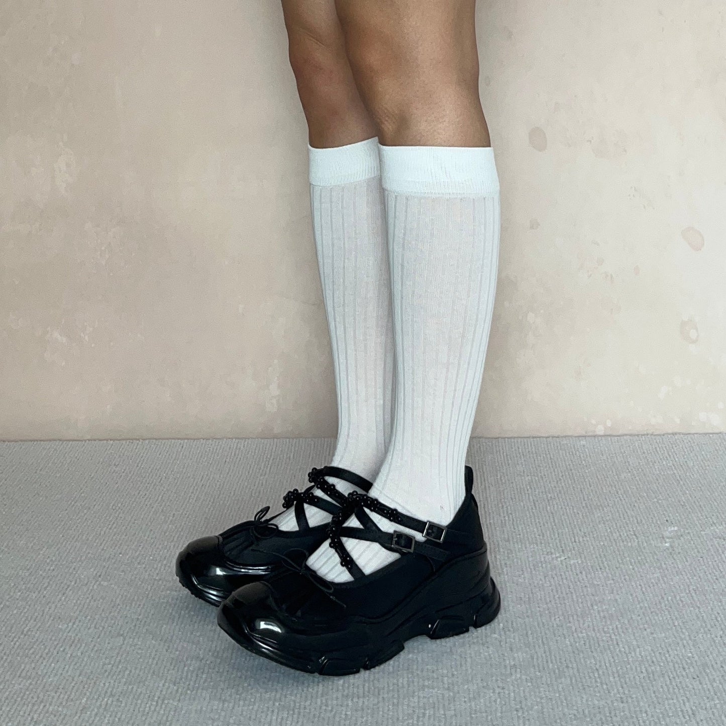 White Cotton Knee High Socks
