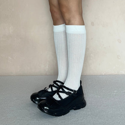 White Cotton Knee High Socks