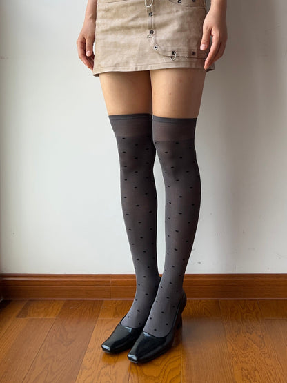 Smokey Grey Polka Dots 240N Modal Over The Knee Socks