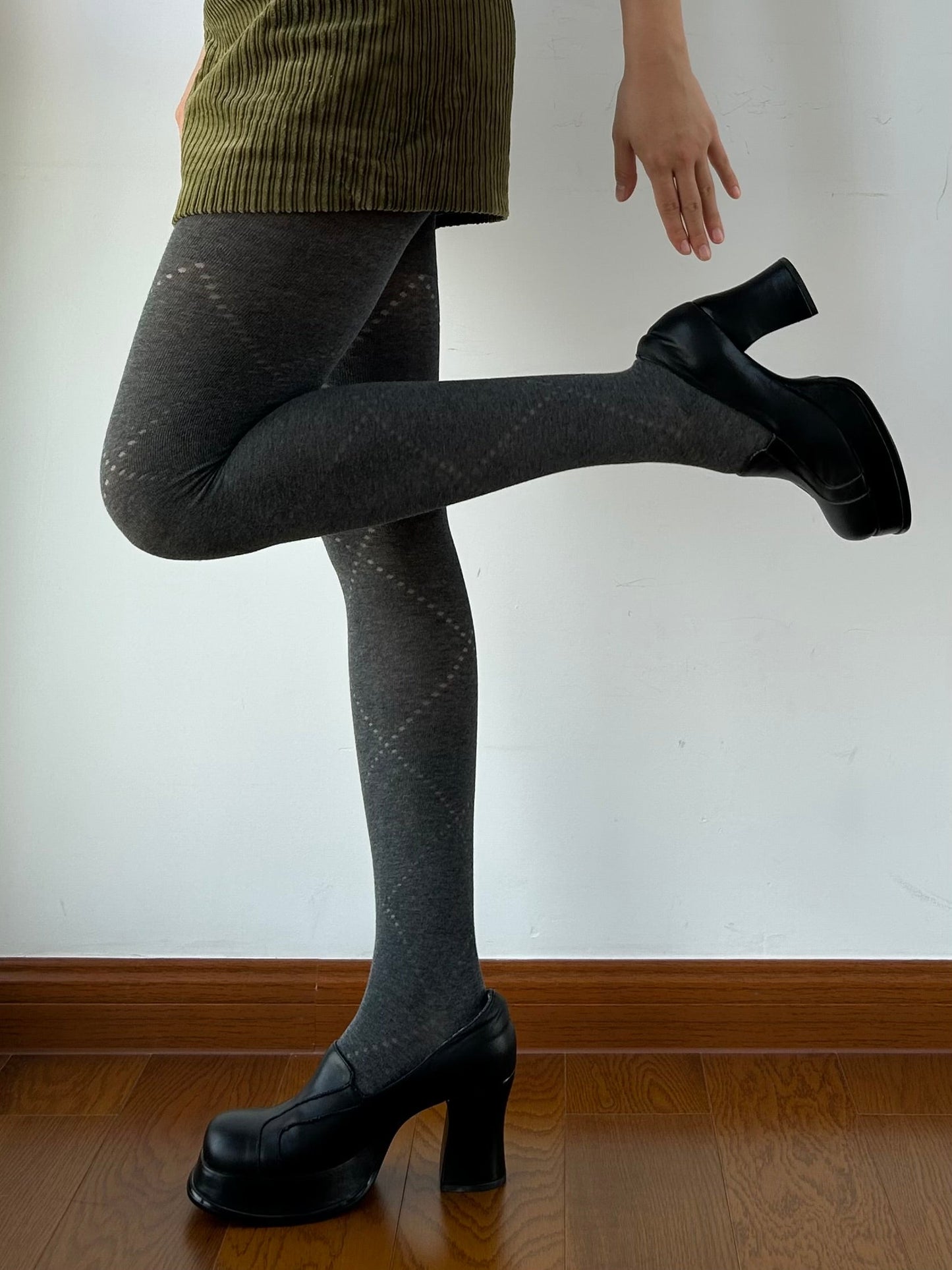Smokey Grey Check Pattern cotton Tights