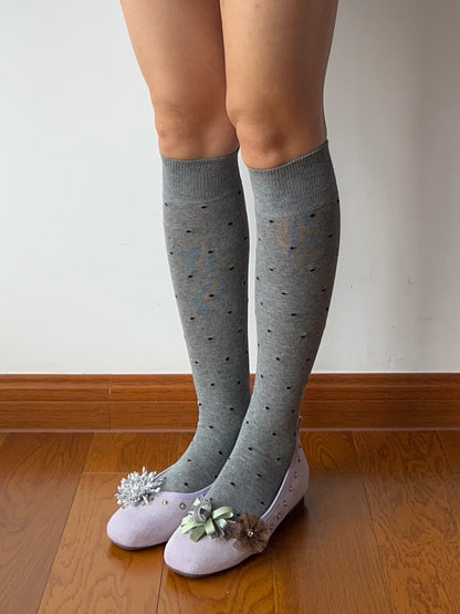 Gray Polka Dots Cotton Knee High Socks