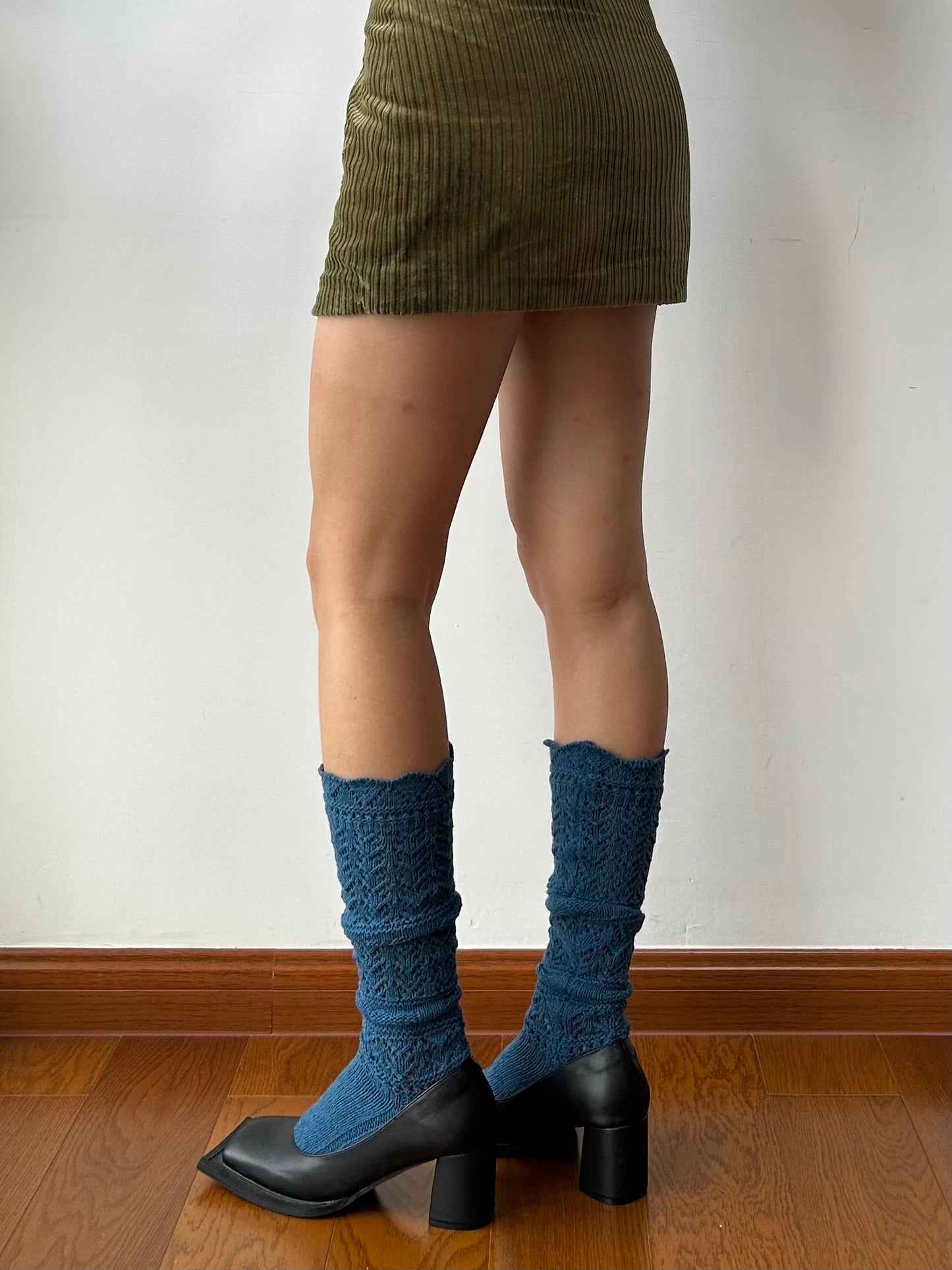 Lake Blue Wool Blend Knee High Socks