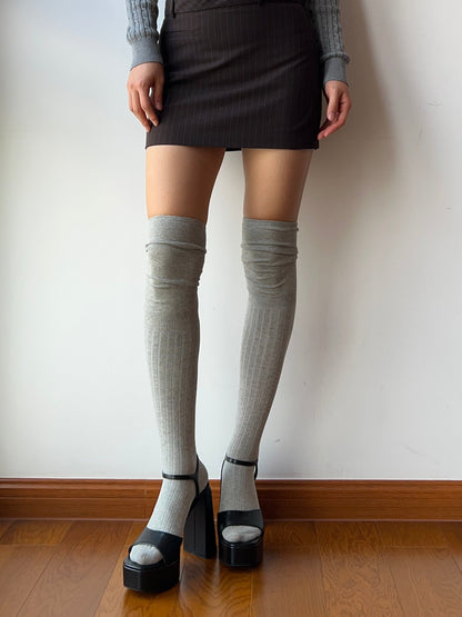 Grey Cotton Over the Knee Socks