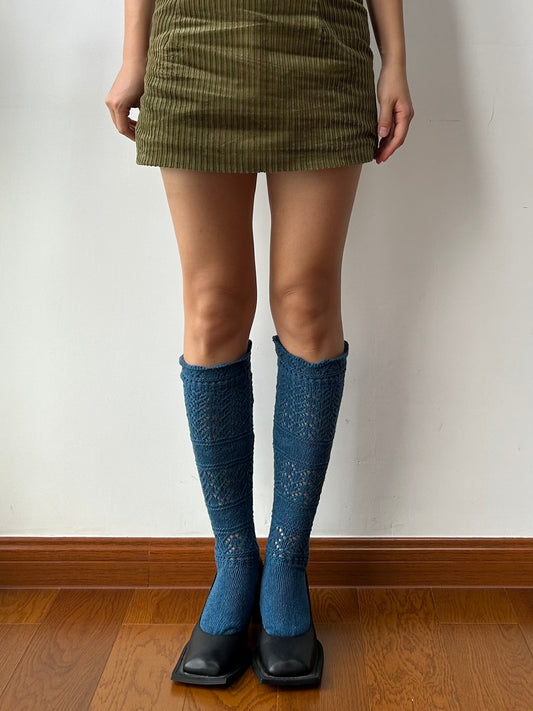 Lake Blue Wool Blend Knee High Socks