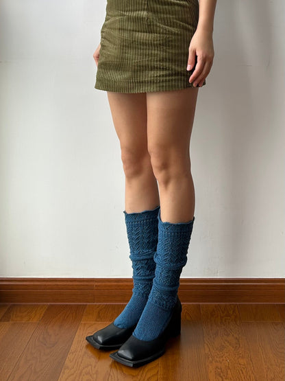 Lake Blue Wool Blend Knee High Socks