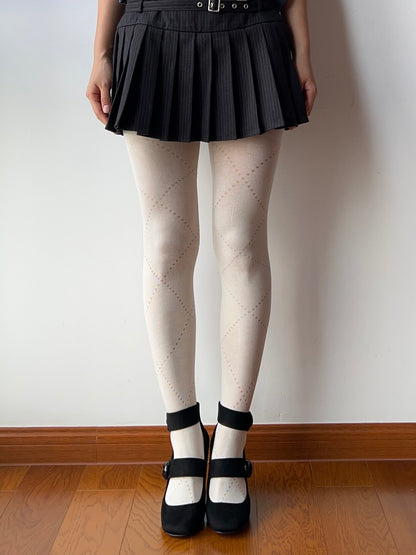 White Check Pattern Cotton Tights