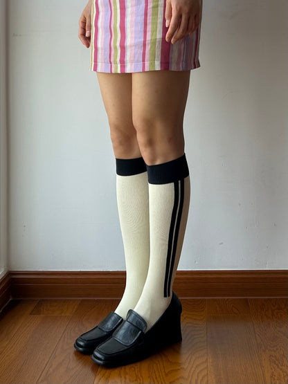 White Stripe Compression Knee High Socks