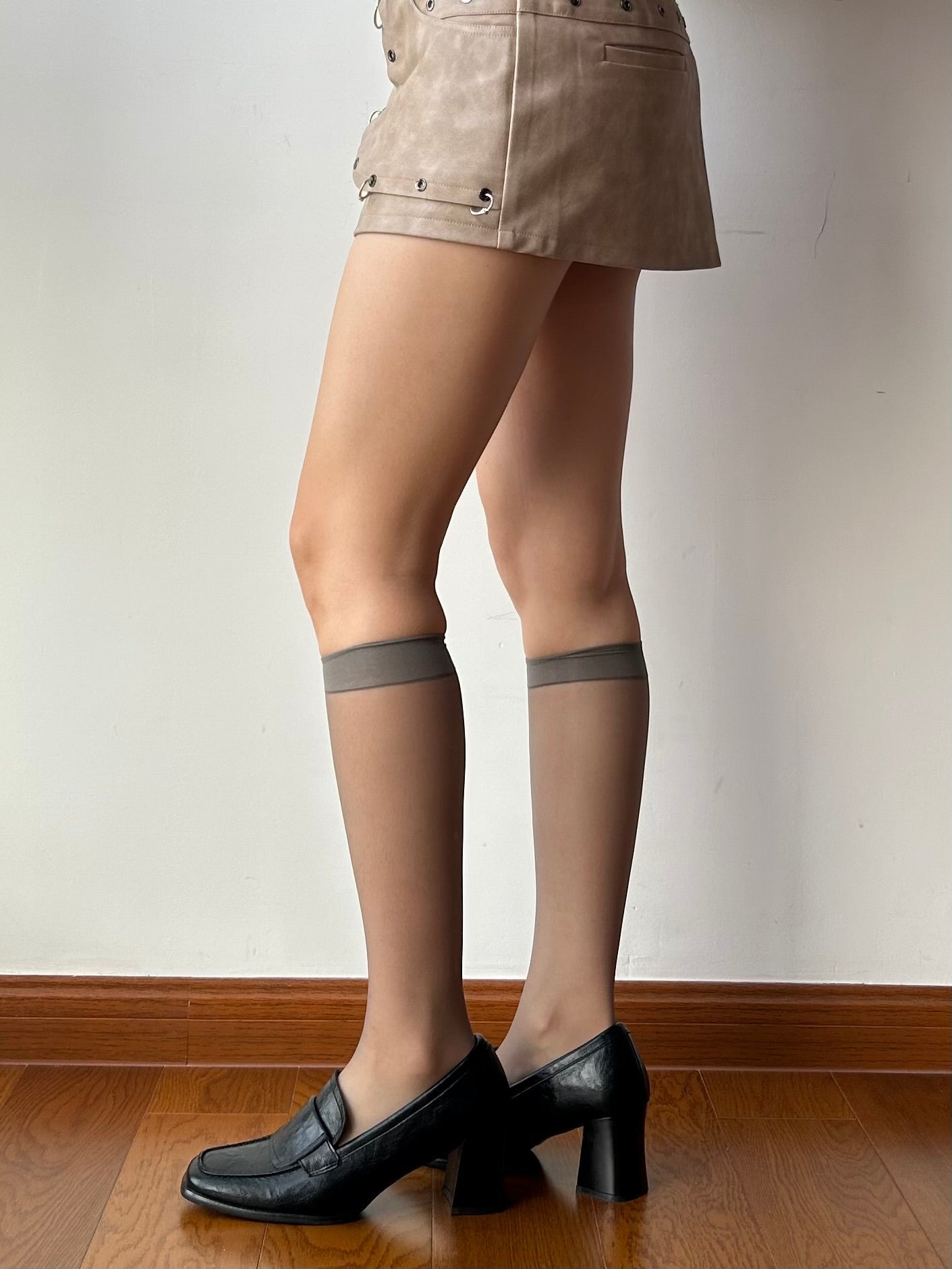 Grey Sheer Knee High Socks