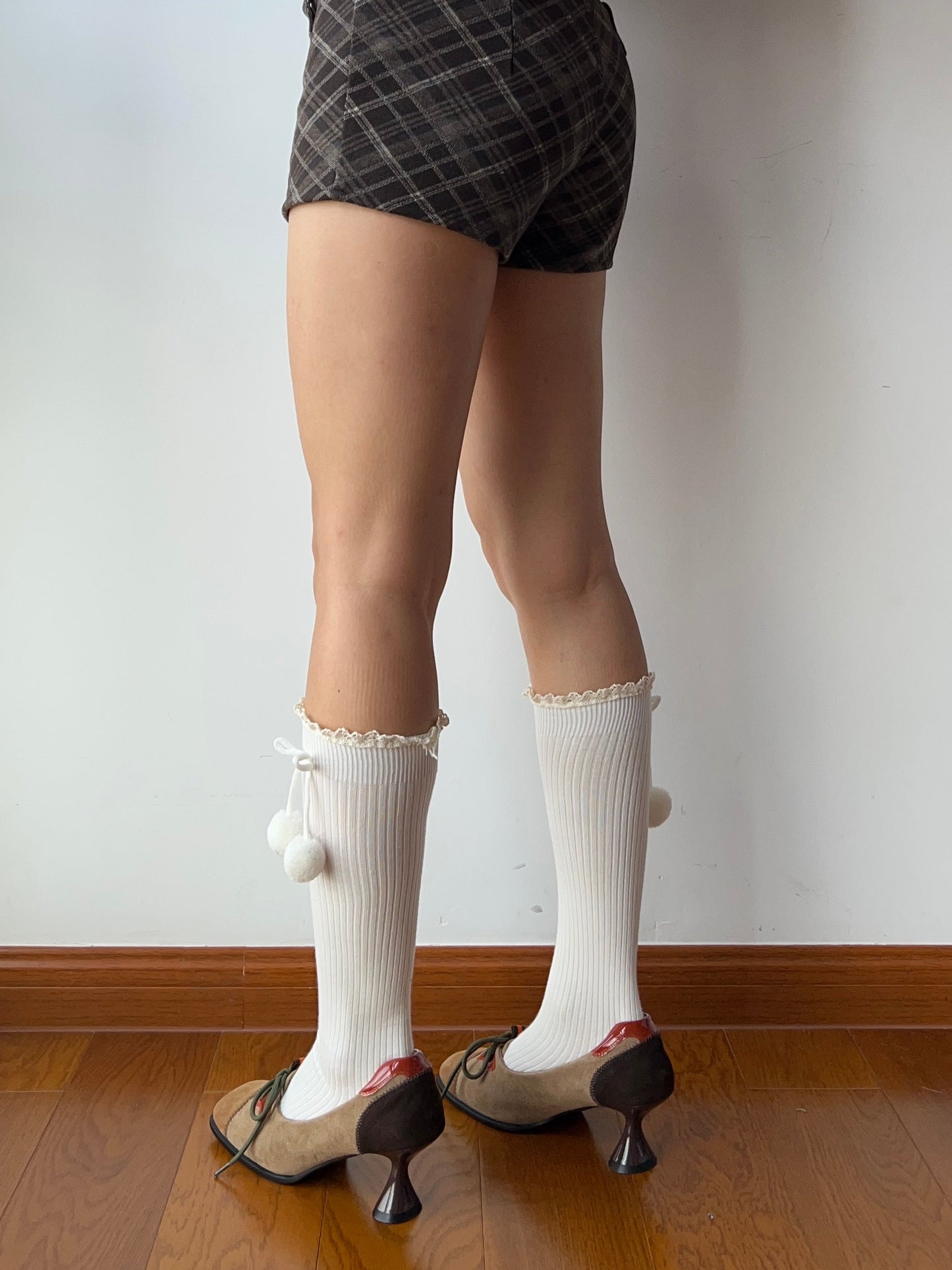 White Ball Deco Knee High Socks