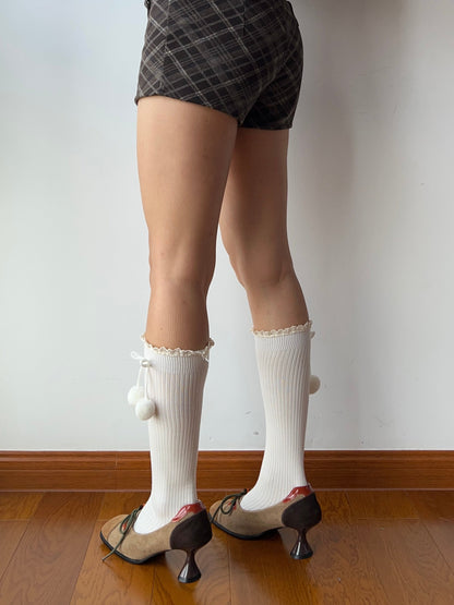 White Ball Deco Knee High Socks