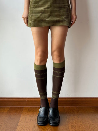Brown Stripe Cotton Knee High Socks