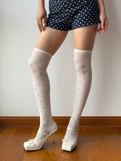 White Polka Dots 240N Modal Over The Knee Socks