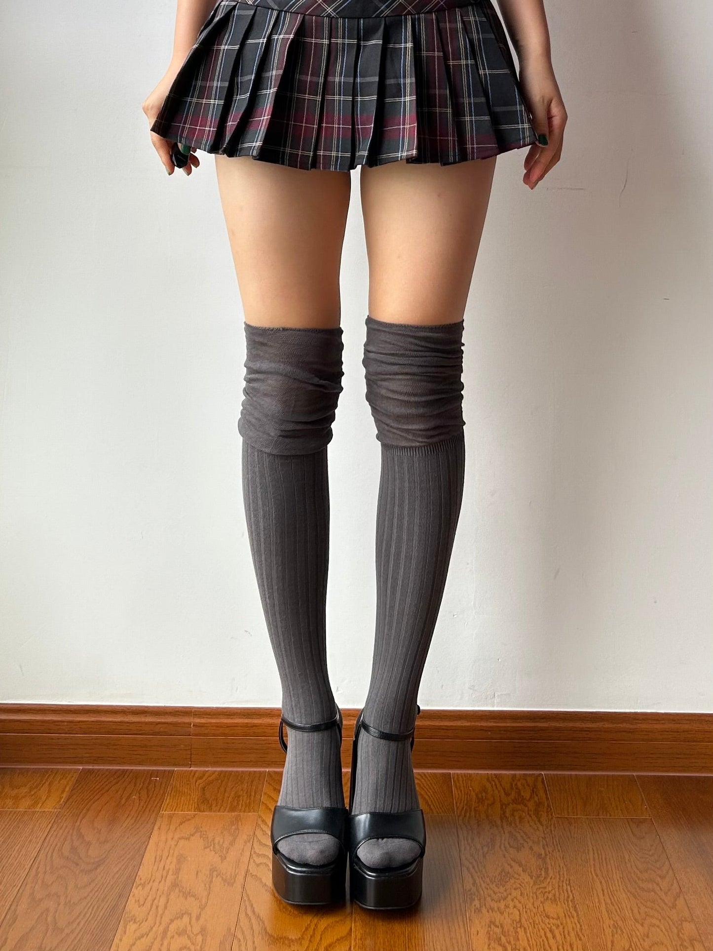 Smokey Grey Cotton Over the Knee Socks
