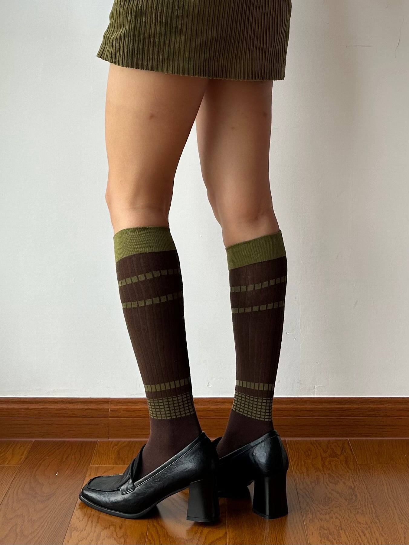 Brown Stripe Cotton Knee High Socks