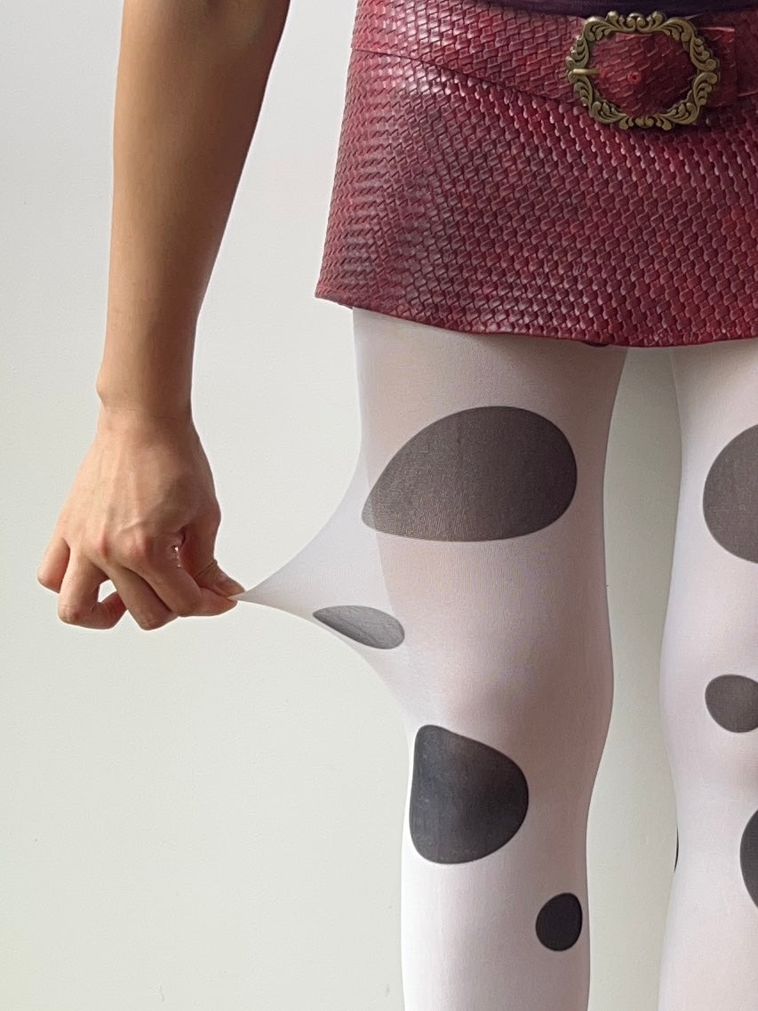 White Polka Dots Print Tights