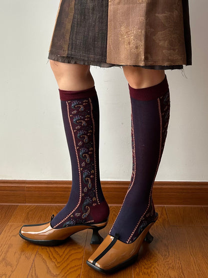Vintage Inspired Embroidered Knee High Socks