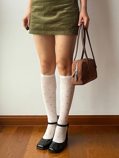 White Polka Dots 240N Modal Knee High Socks