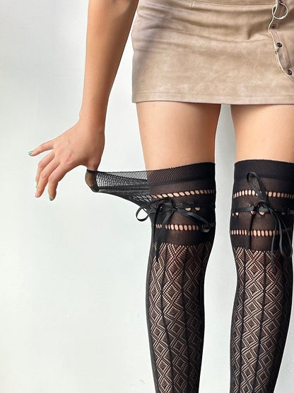 Black Lace Up Fishnet Over the Knee Socks