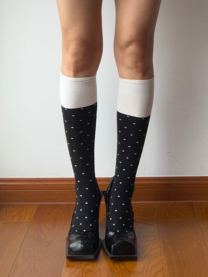 Black Polka Dots Knee High Socks
