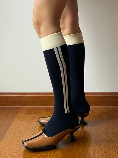 Navy Blue Stripe Compression Knee High Socks