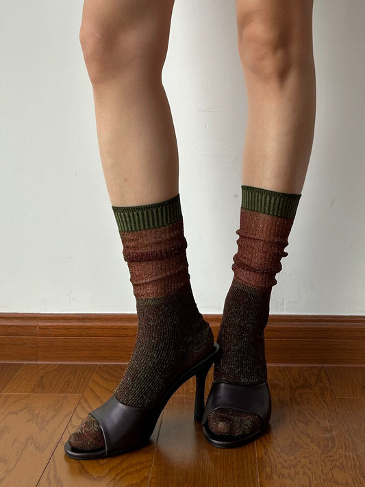 Green+Brown Shimmery Knee High Socks