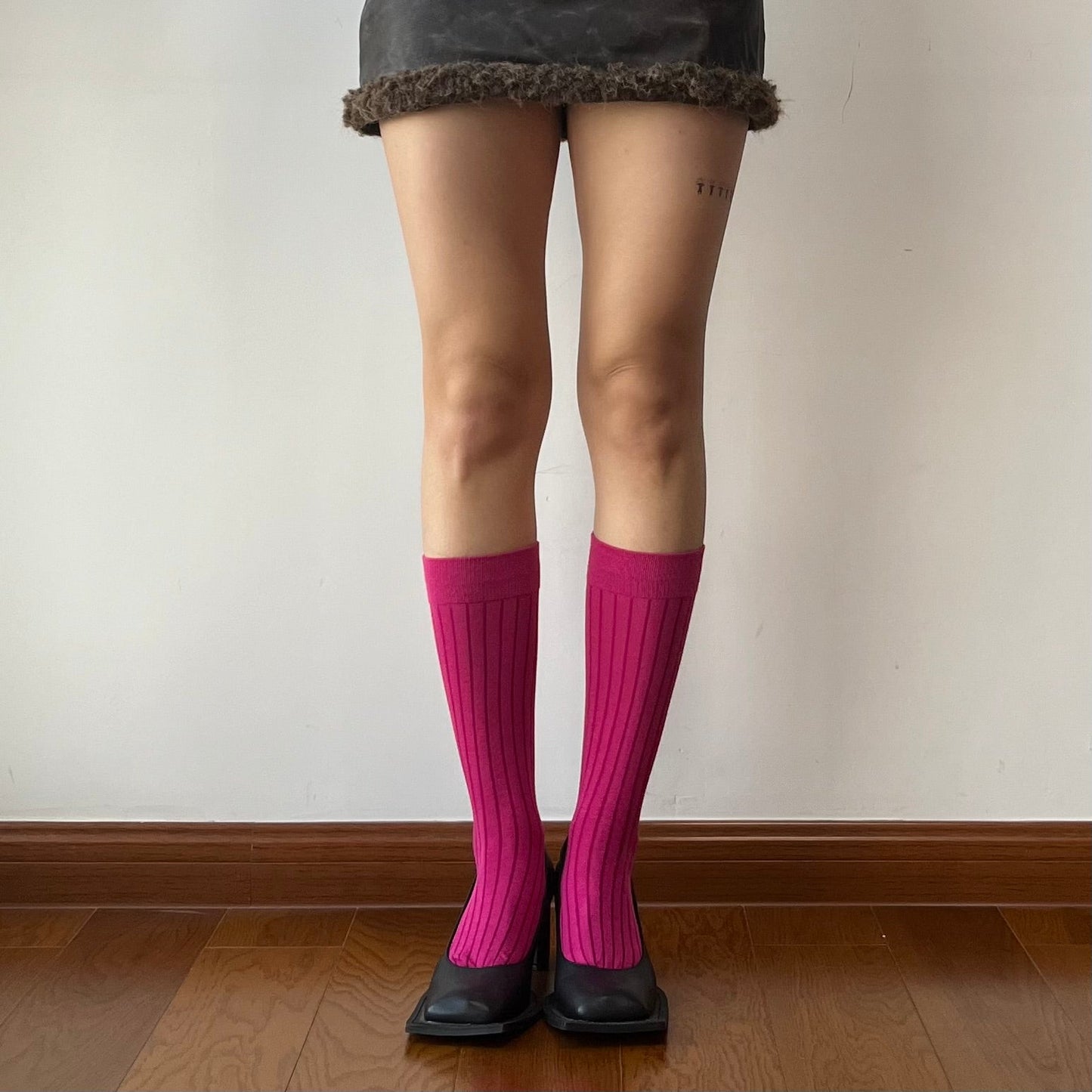 Fuchsia Cotton Knee High Socks