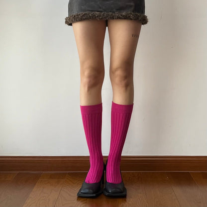 Fuchsia Cotton Knee High Socks