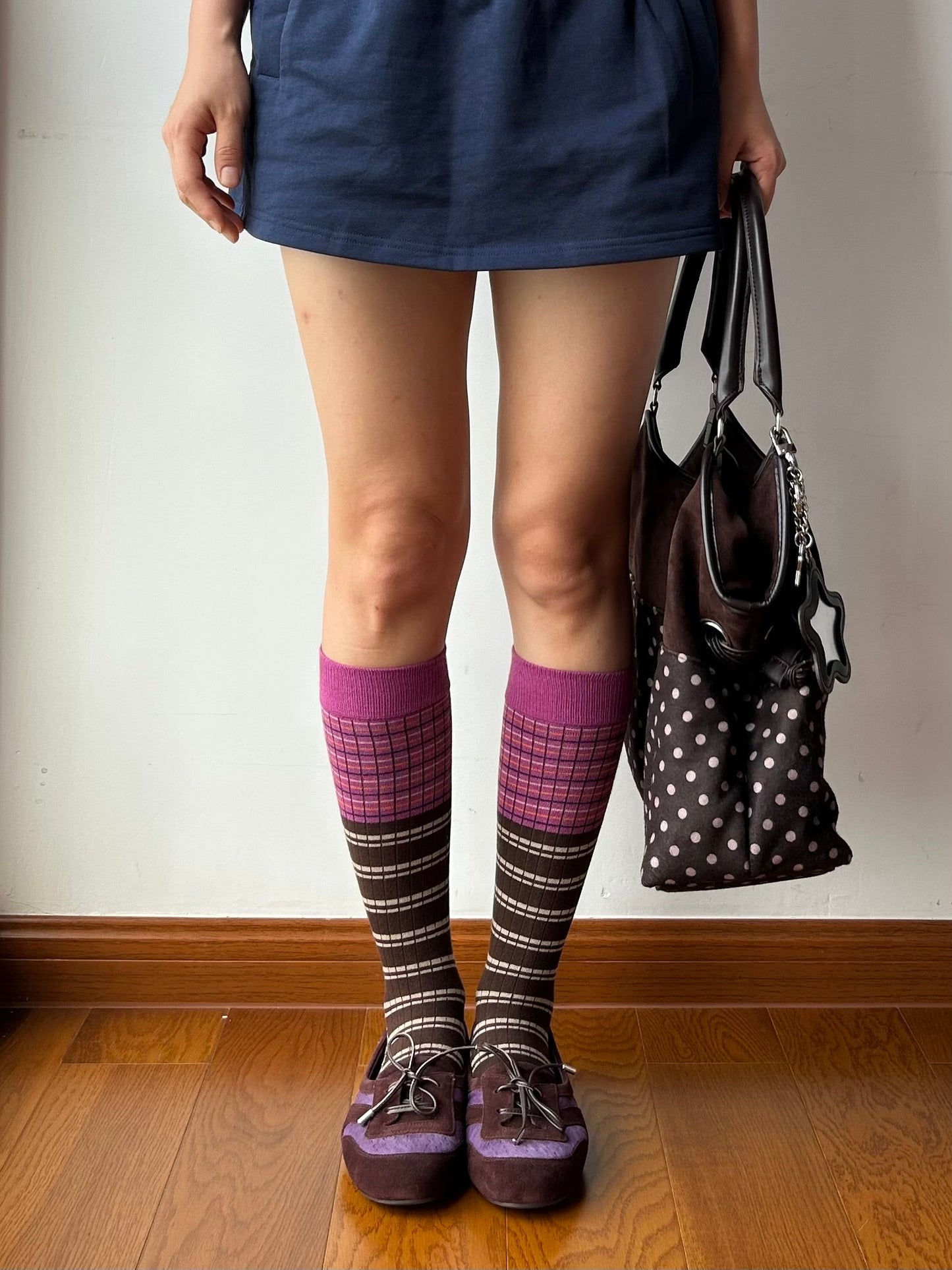 Pink+Brown Stripe Knee High Socks