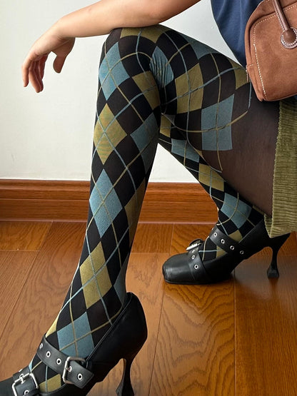 Vintage Style Check Pattern Tights