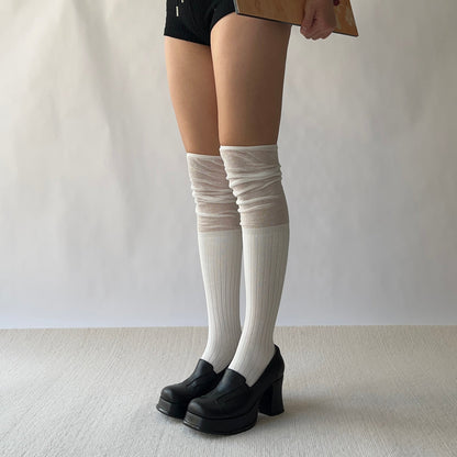 White Cotton Overt the Knee Socks