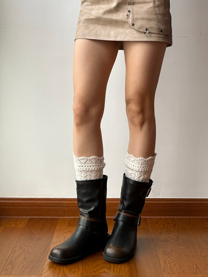 Beige Wool Blend Knee High Socks