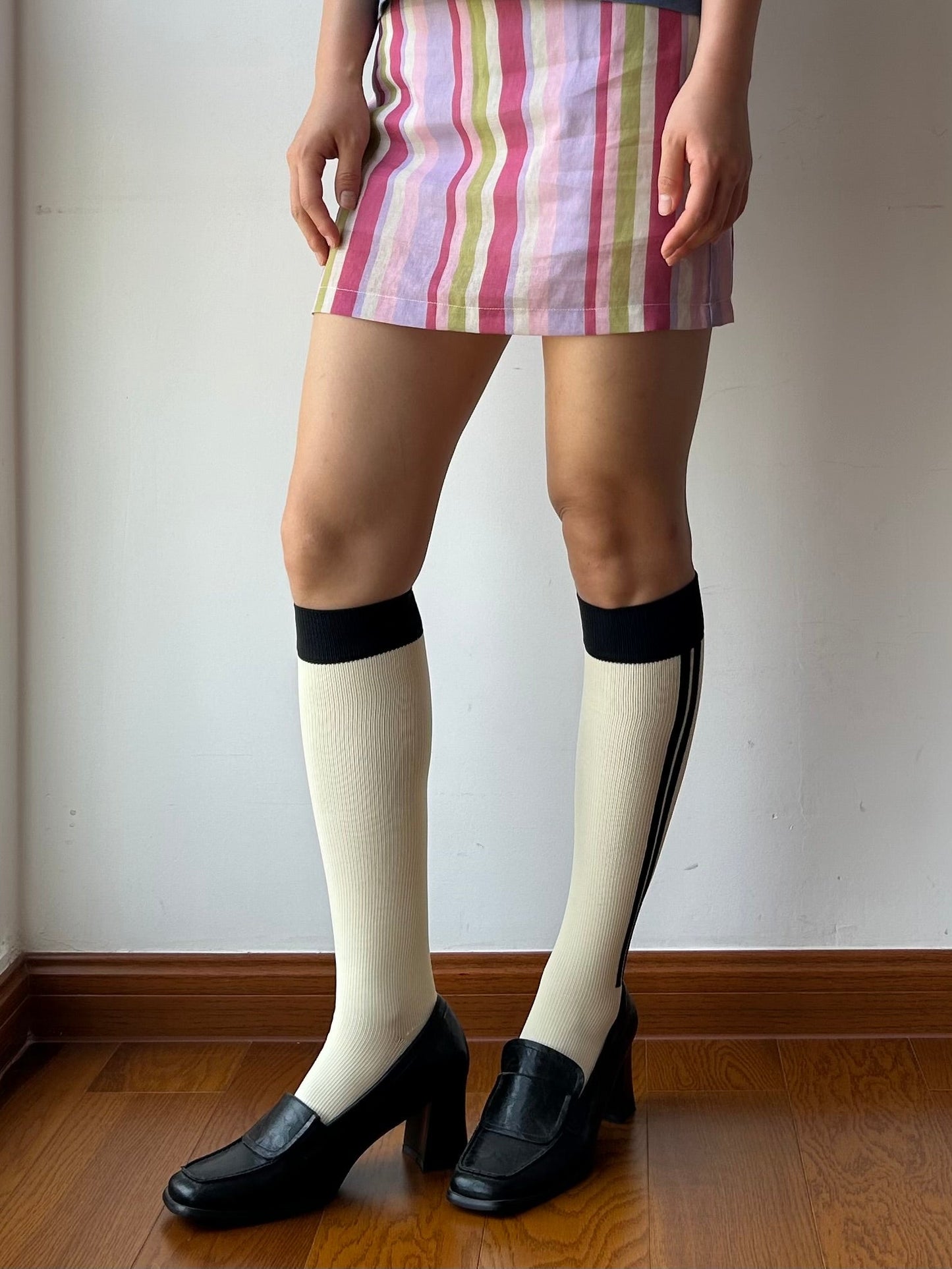 White Stripe Compression Knee High Socks