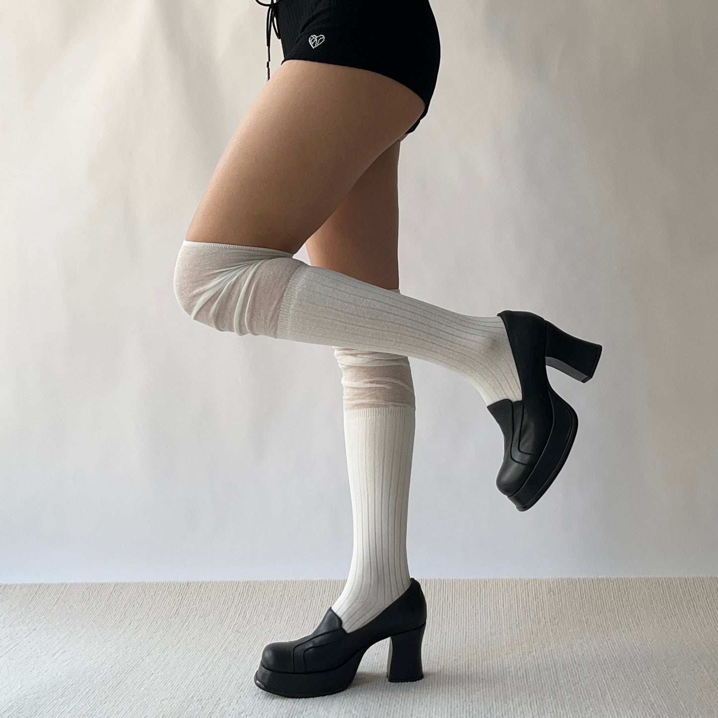 White Cotton Overt the Knee Socks