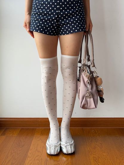 White Polka Dots 240N Modal Over The Knee Socks