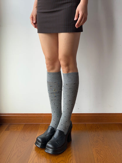 Gray Polka Dots Cotton Knee High Socks
