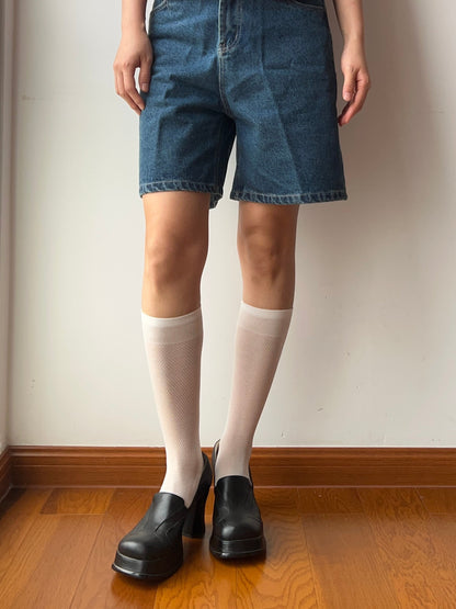 White 240N Wool Blend Knee High Socks