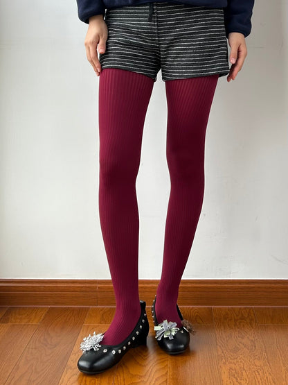 Burgundy Ribbed Tights